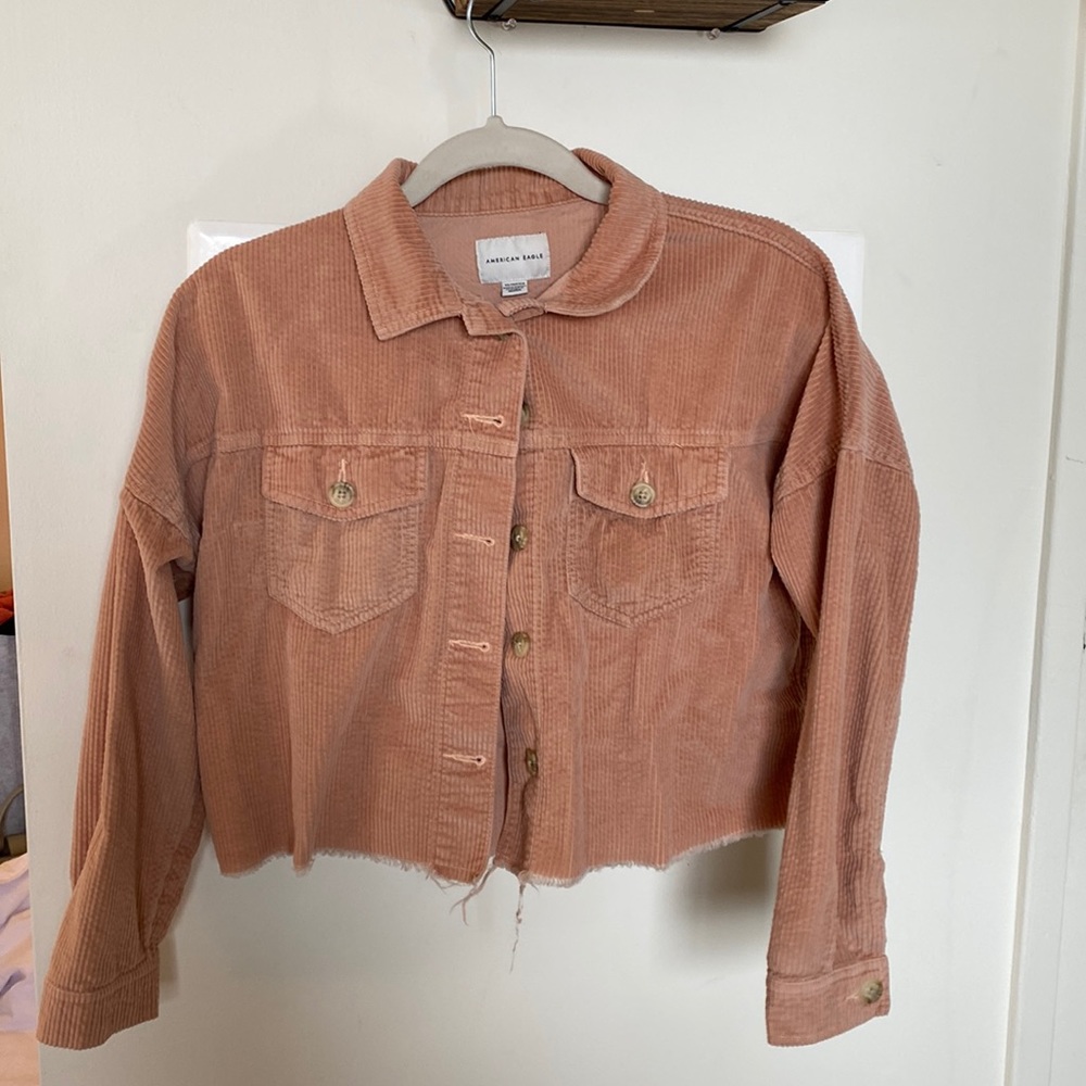 corduroy pink cropped jacket from American Eagle